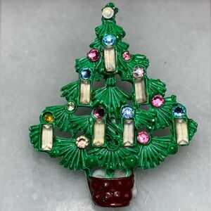 Vintage Enamel Christmas Tree Brooch Holiday Pin